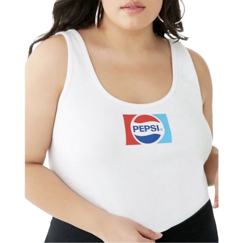 FOREVER 21+ PEPSI GRAPHIC CROP TANK - WHITE SIZE 2X (NEW WITH TAGS) A15